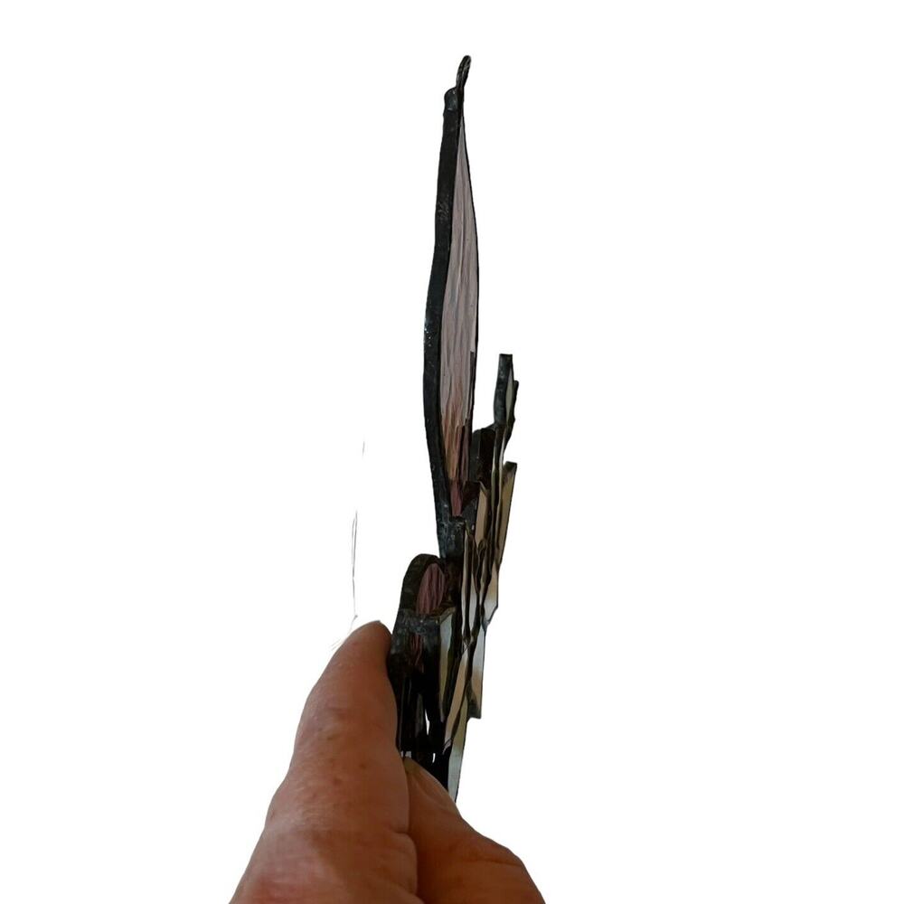 Stained Leaded Glass White Magnolia Lily Flower Sun Catcher Window Decor Signed - Picture 2 of 3